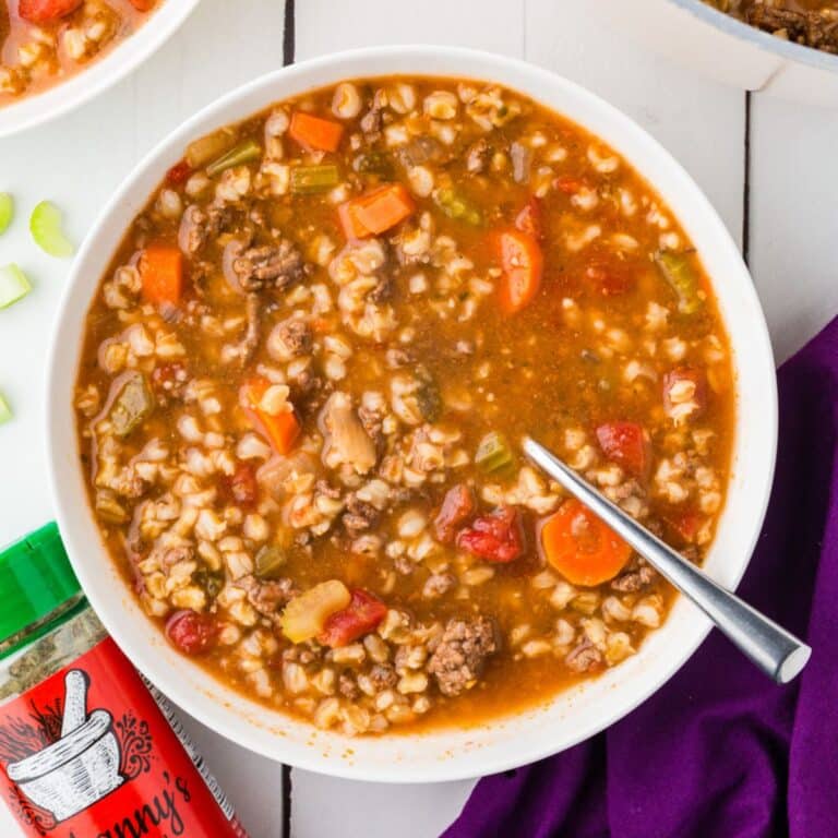 plate of Beef Barley Soup