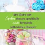 Multicolor candies in glass jars and cupcakes.