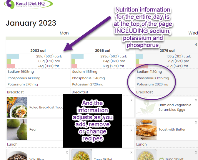 Nutrition Information adjusts for meal plan