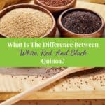 White, black and red quinoa in wooden bowls and spoon