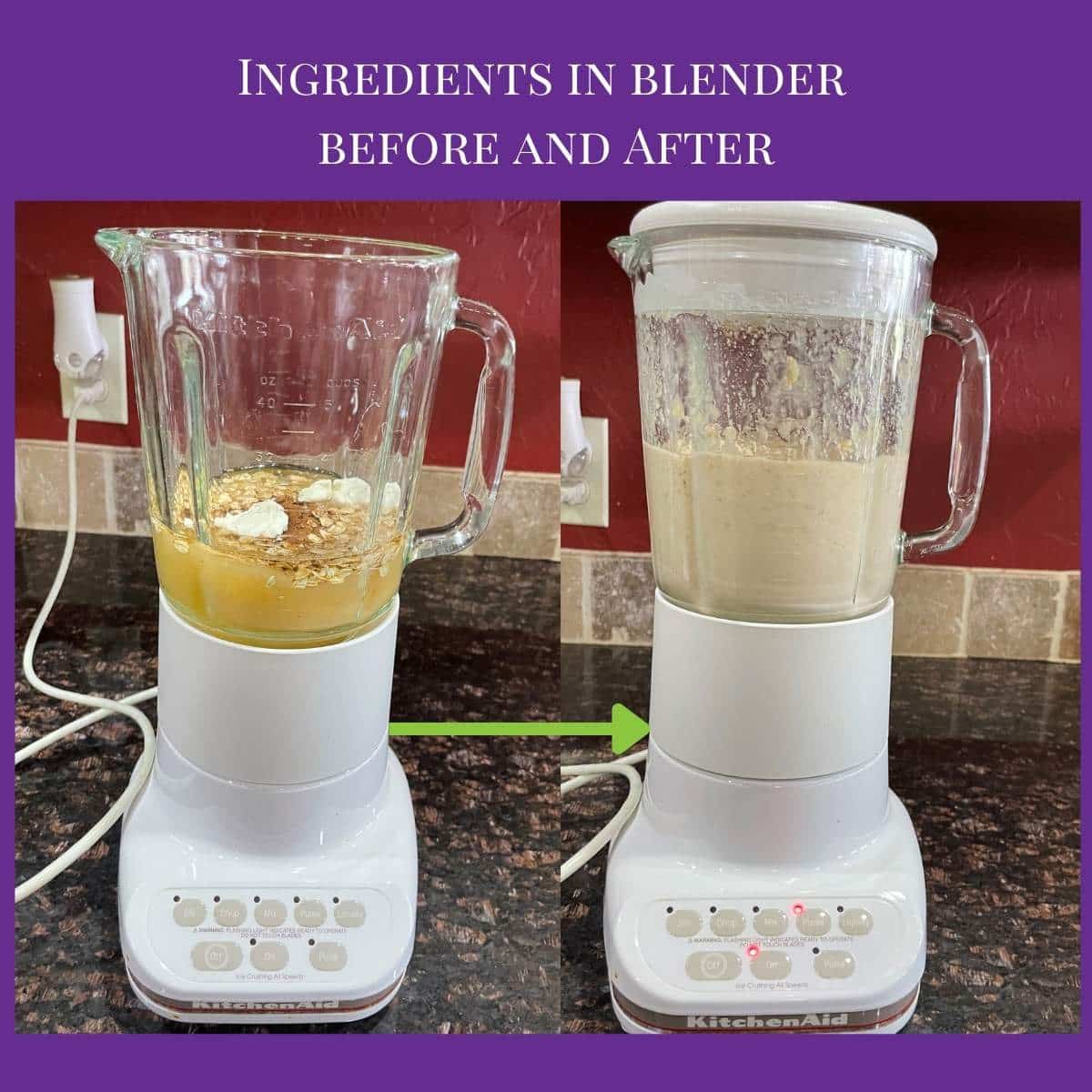 Ingredients in blender before and after