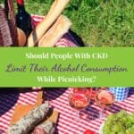 Food and Wine on a Picnic basket with checkered table cloth.