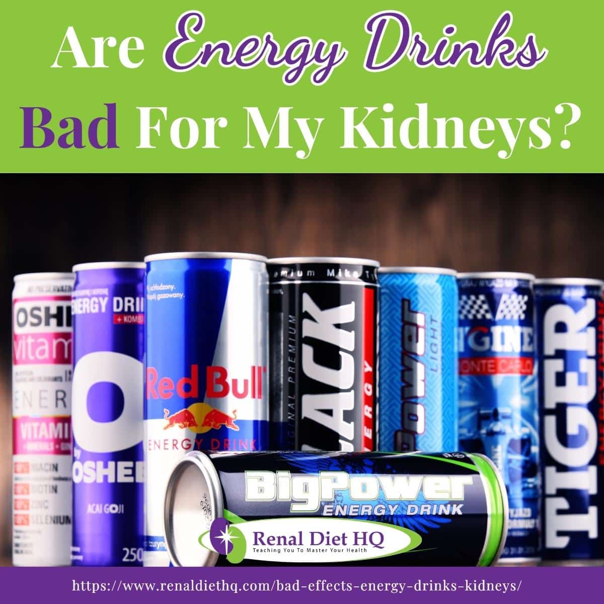 Cans of assorted global energy drink products