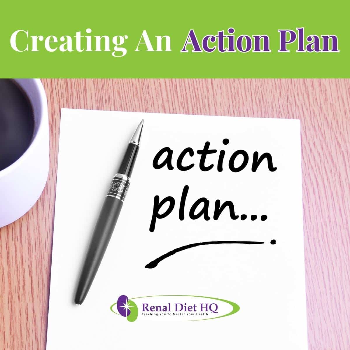 A pen and the written word "action plan"