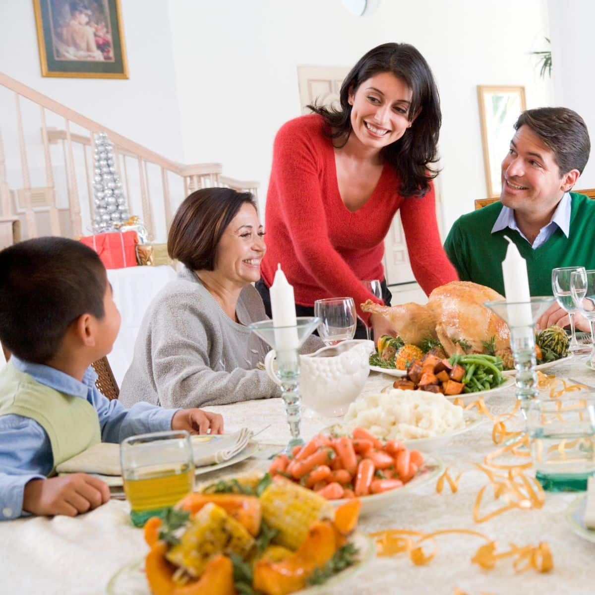 A family of four having a healthy meals.