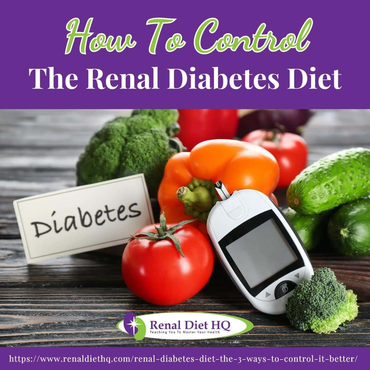 Digital glucometer and vegetables on table.