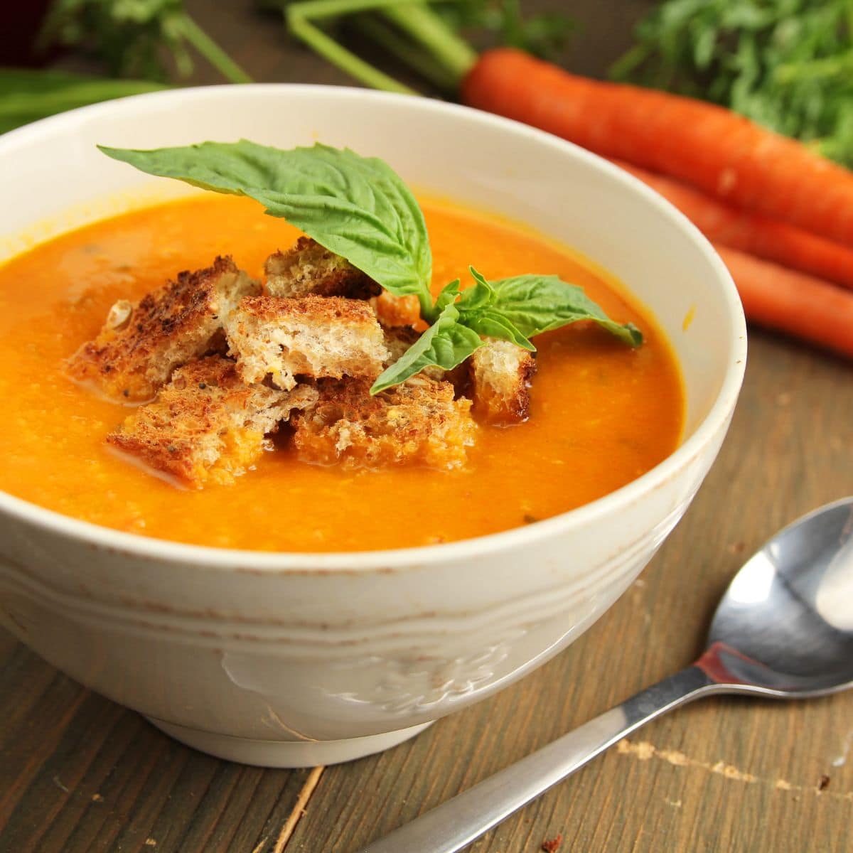 Pumpkin soup and coriander.