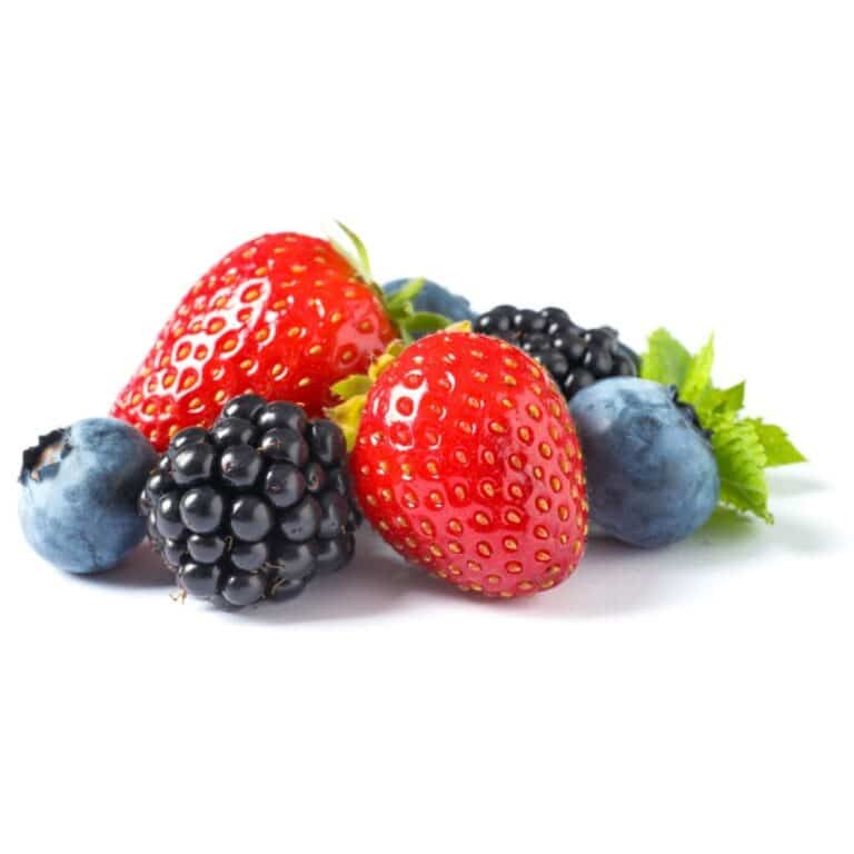 Strawberries, Blackberries and Blueberries on a white background