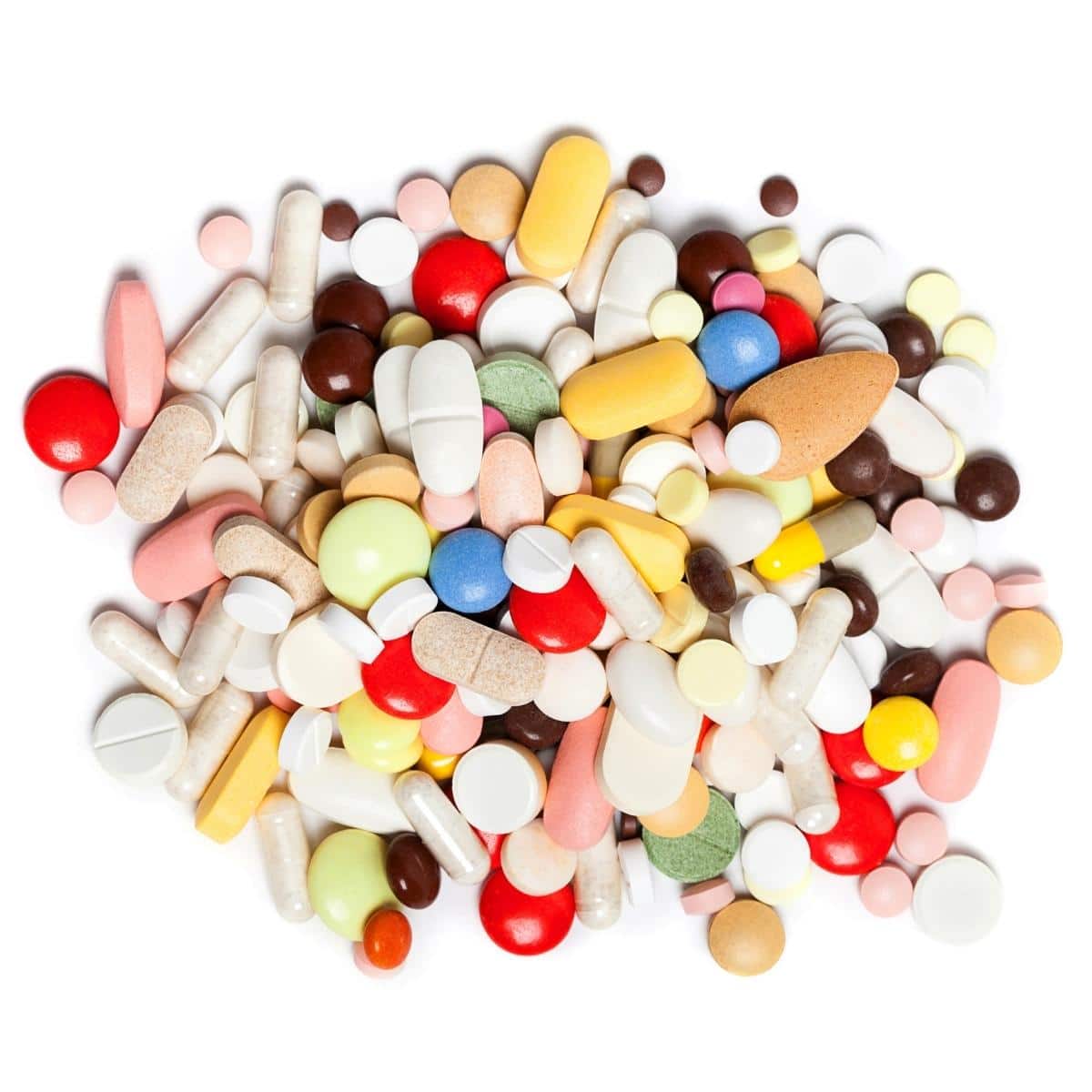 Colored pills, tablets and capsules