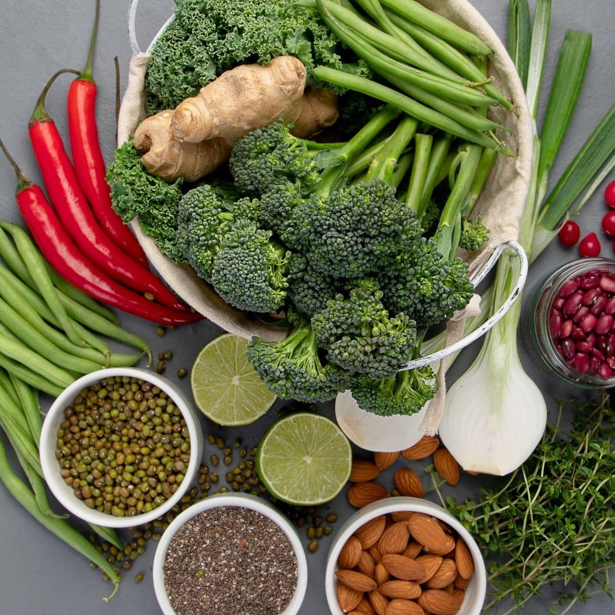 Assorted vegetables and cereal