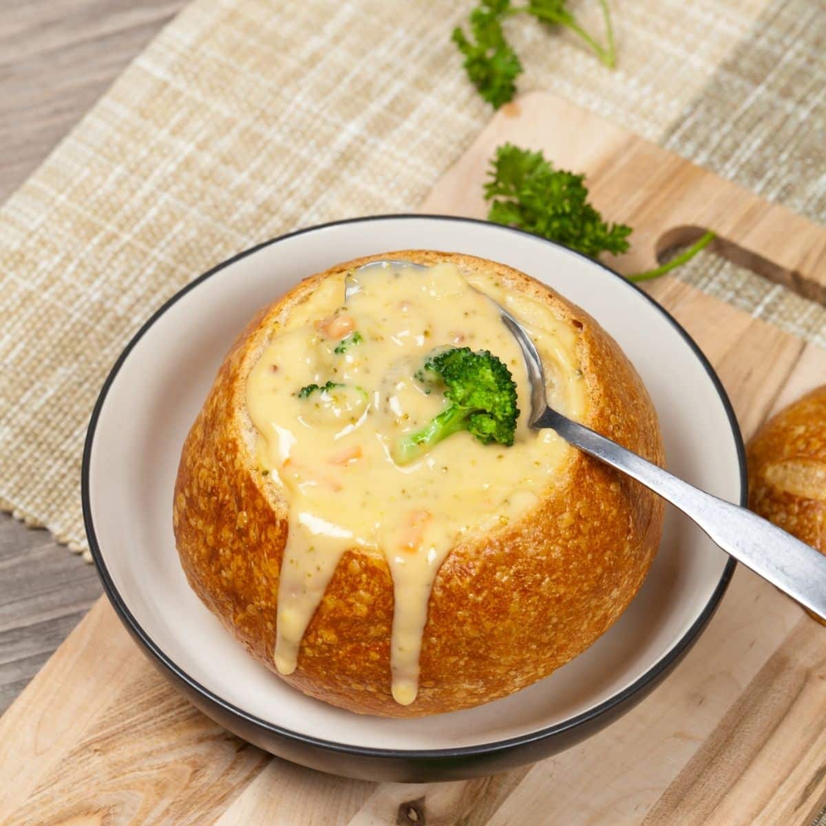 Sourdough bread with Broccoli and cheese soup