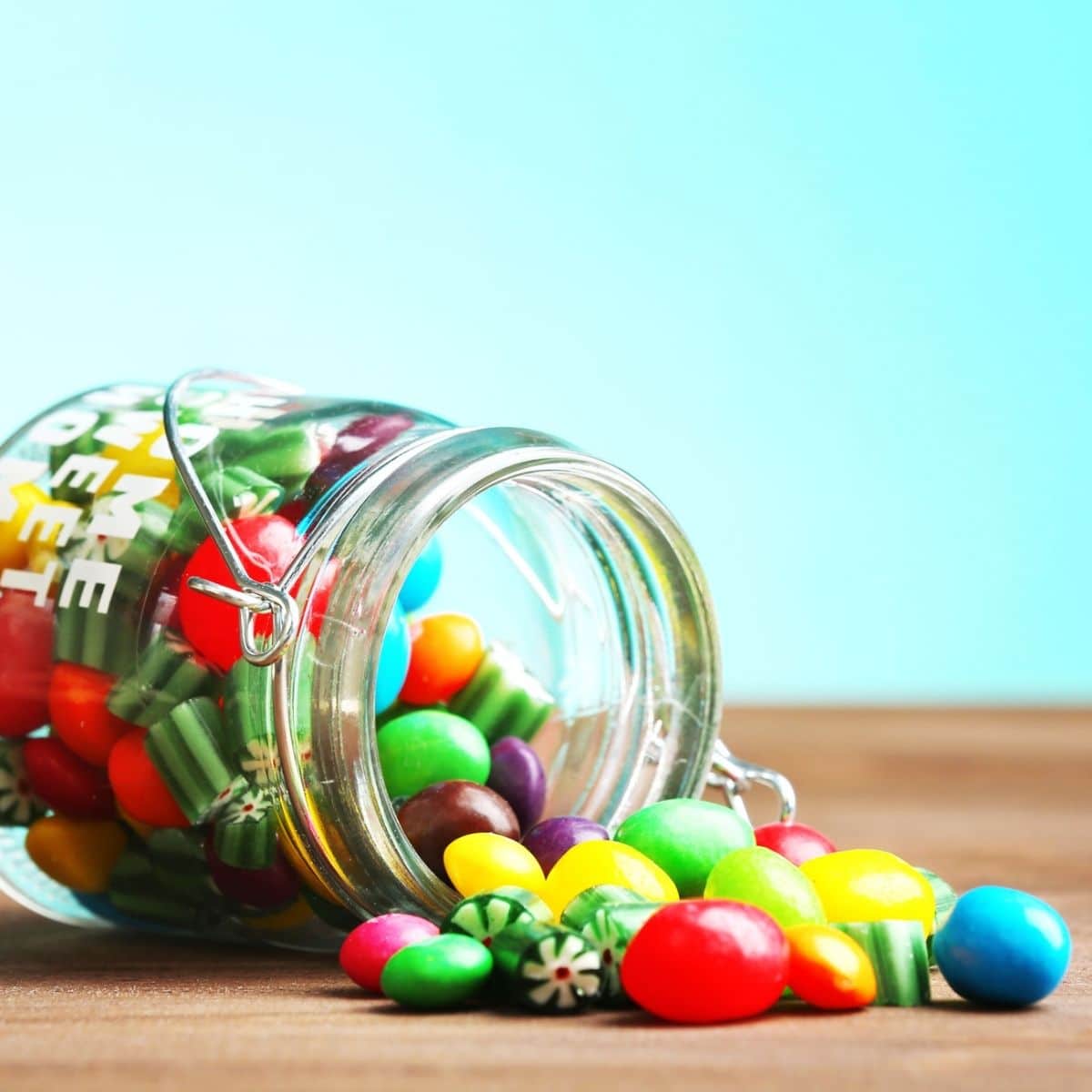 Colorful candies in jar