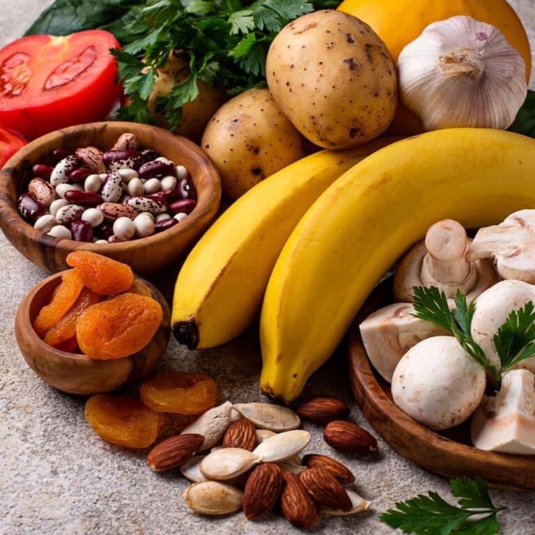 Vegetables and fruit containing potassium.