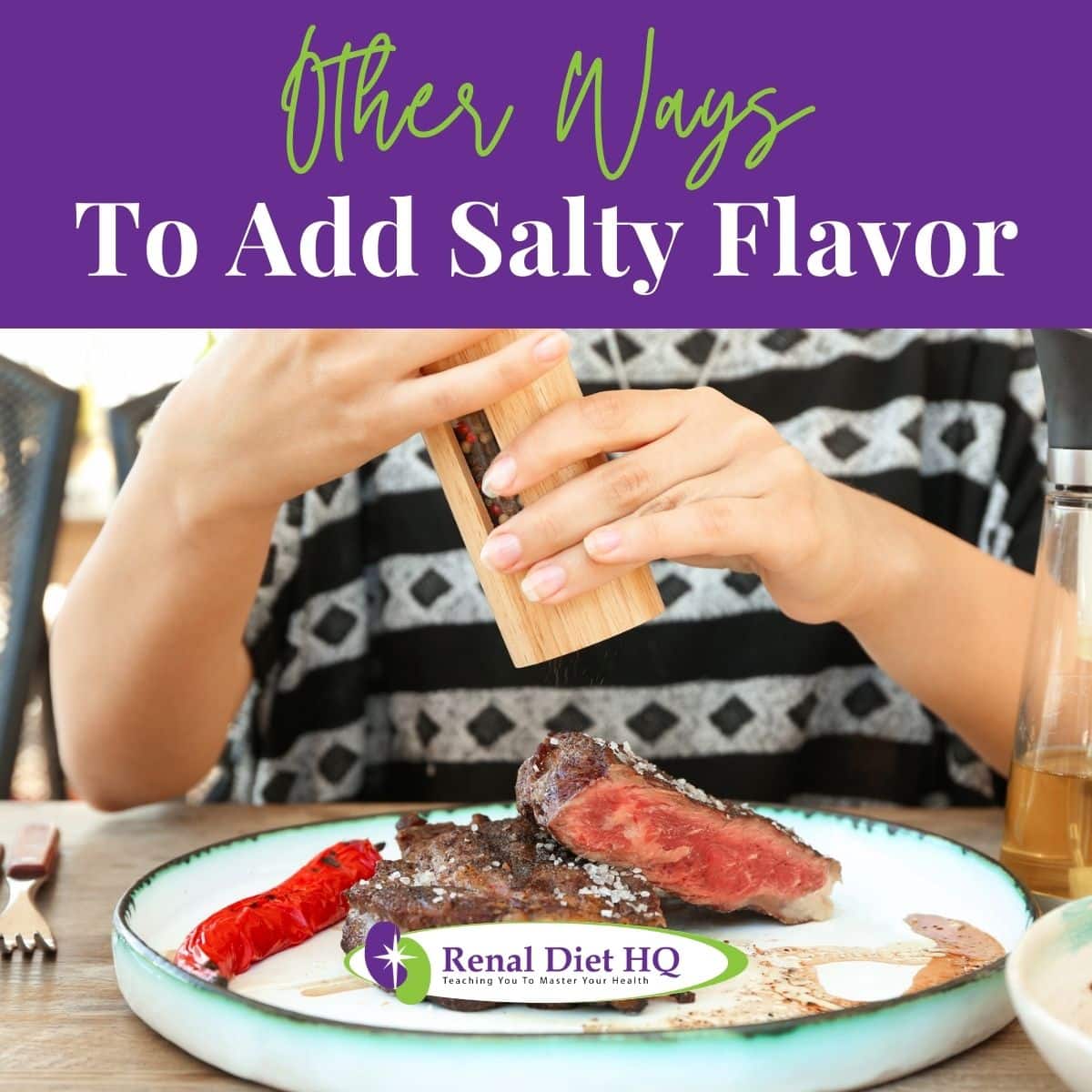 Woman adding salt to steak