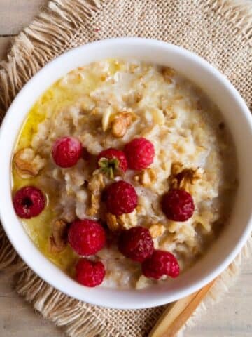 Healthy Wheat Breakfast with raspberries.