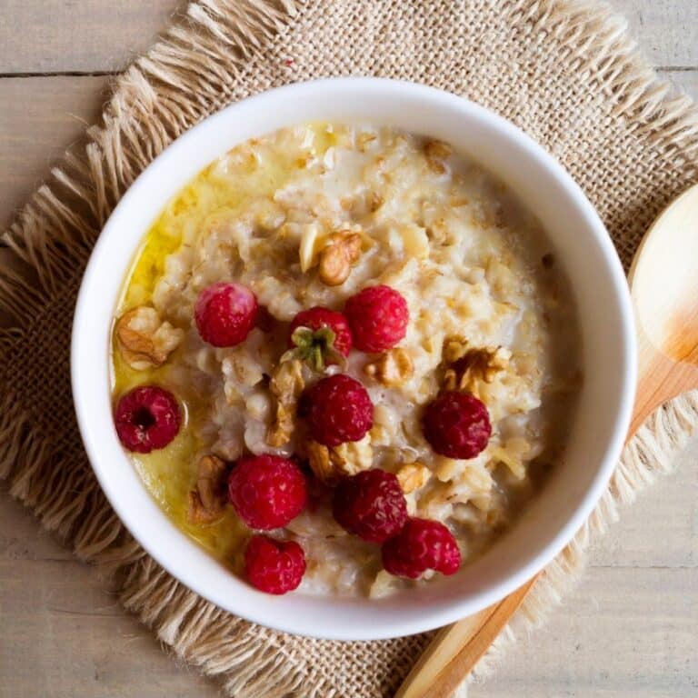 Healthy Wheat Breakfast with raspberries.
