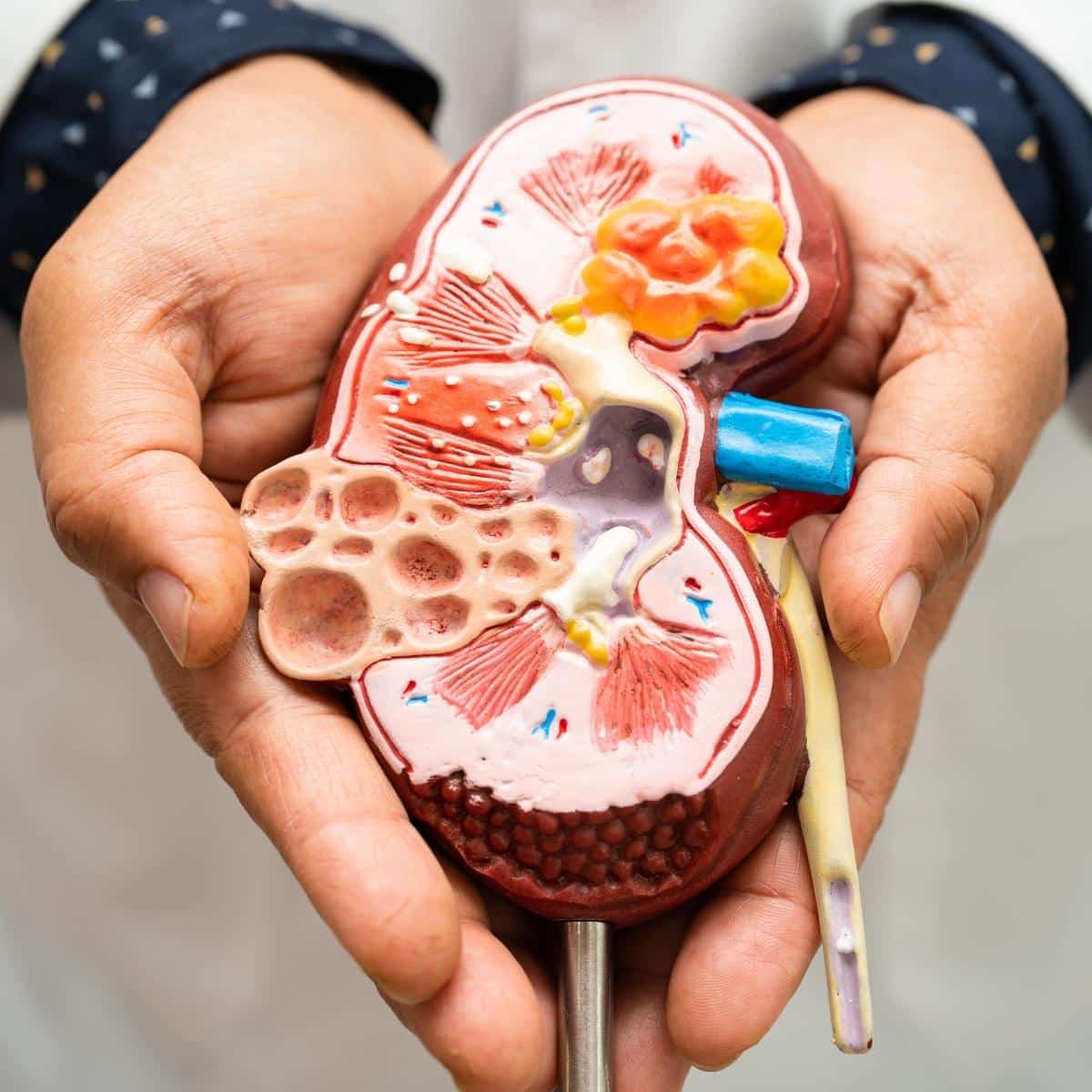 Doctor hold anatomical model of Kidney diseases