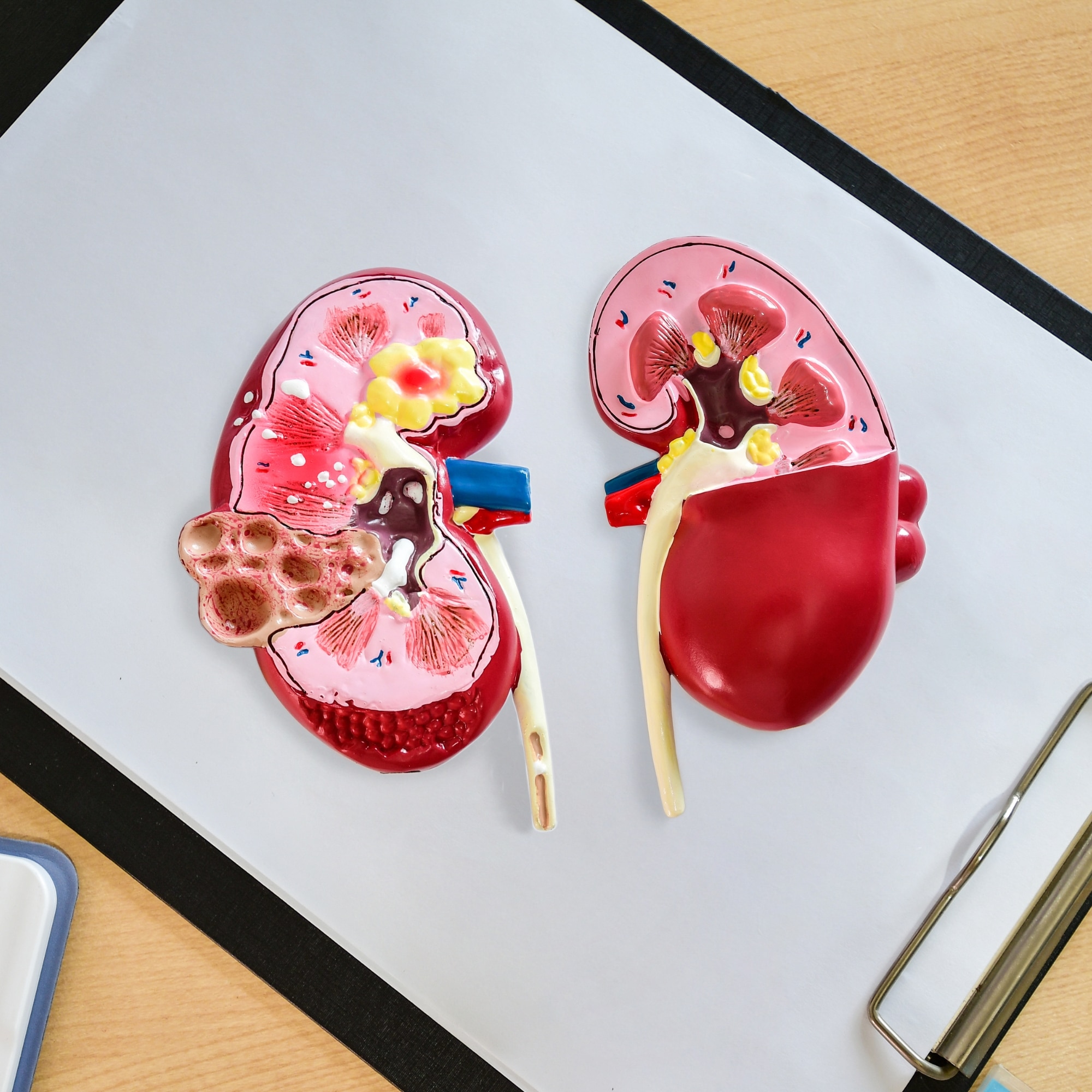 a model of a human kidney on a desk