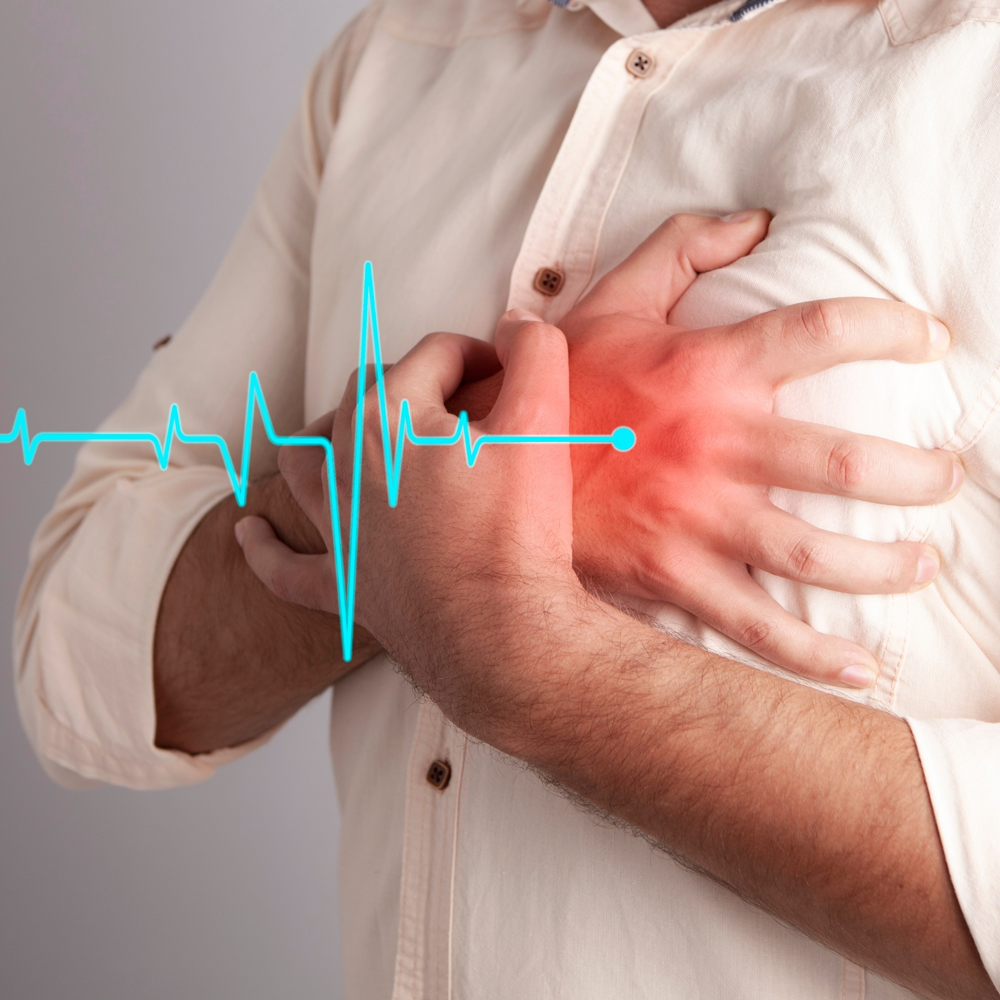 Men Who Are Suffering from Acute Heart Disease Using Their Hands