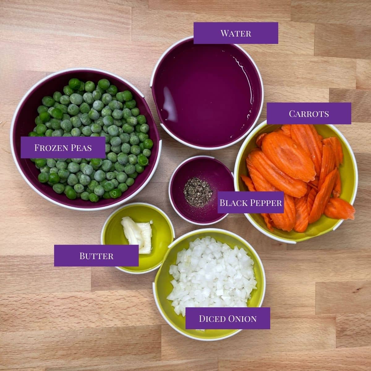 close up of Peas and Carrots ingredients.