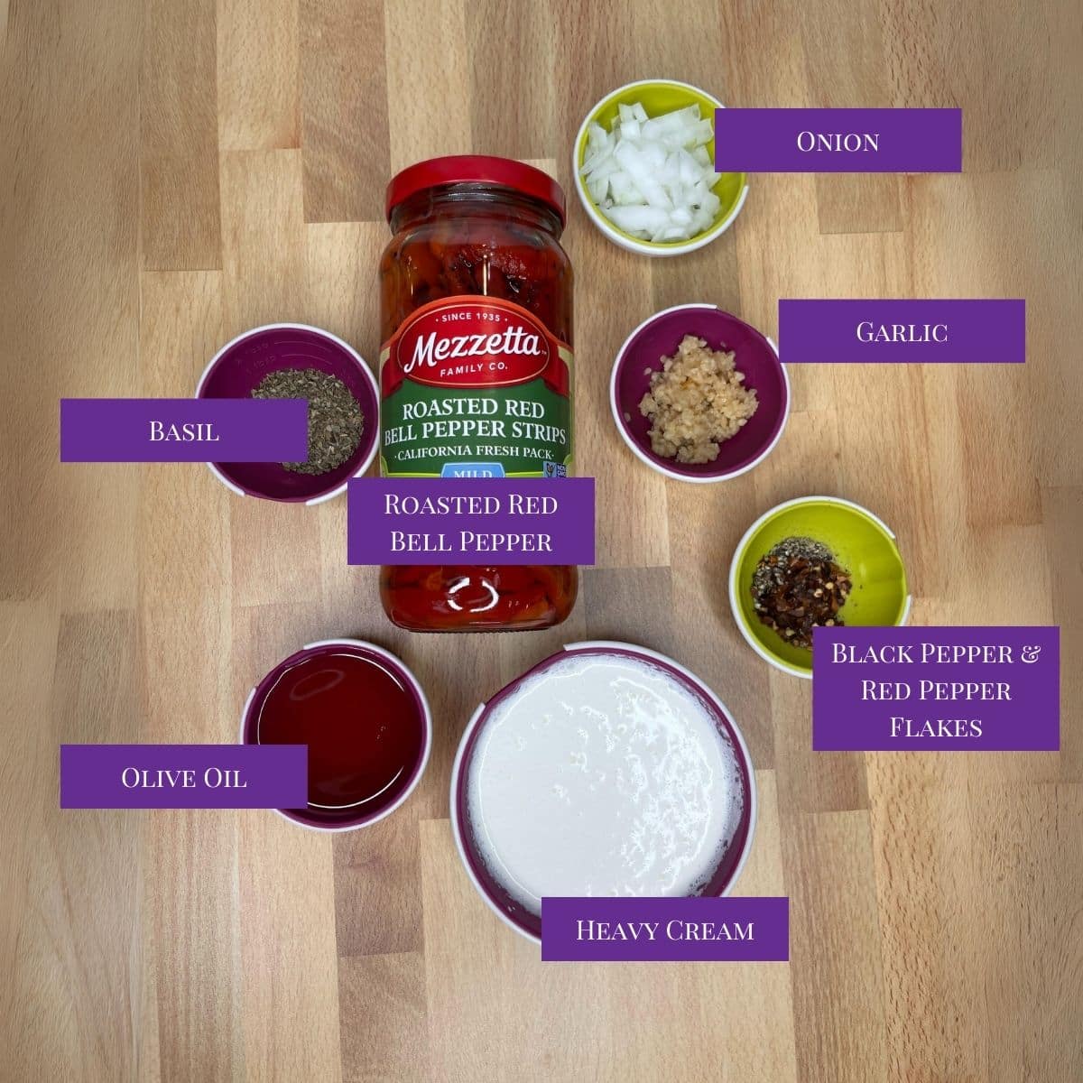 Close up of Roasted Red Pepper Sauce.ingredients.