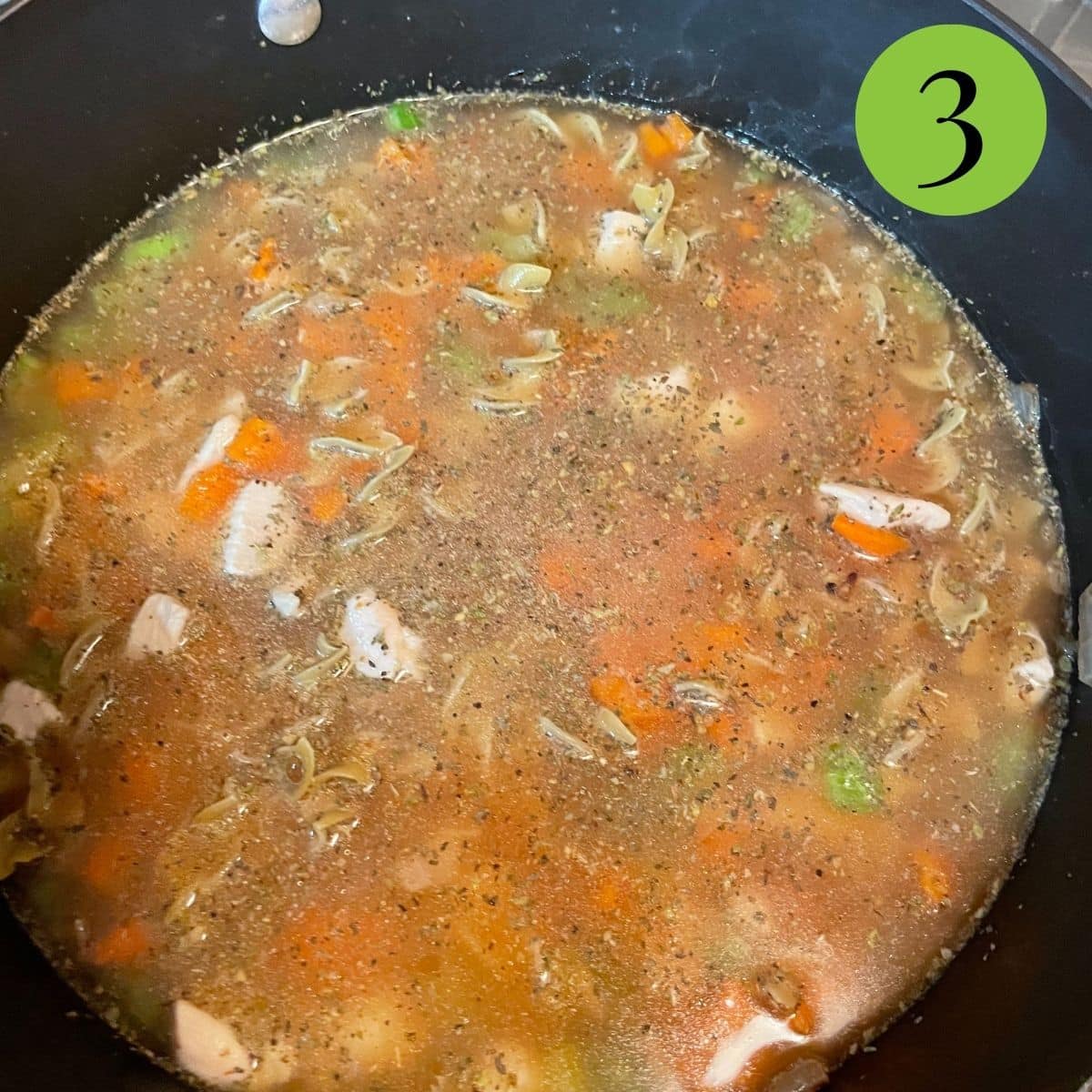 step 3 of close up of Low Sodium Chicken Noodle Soup Recipe