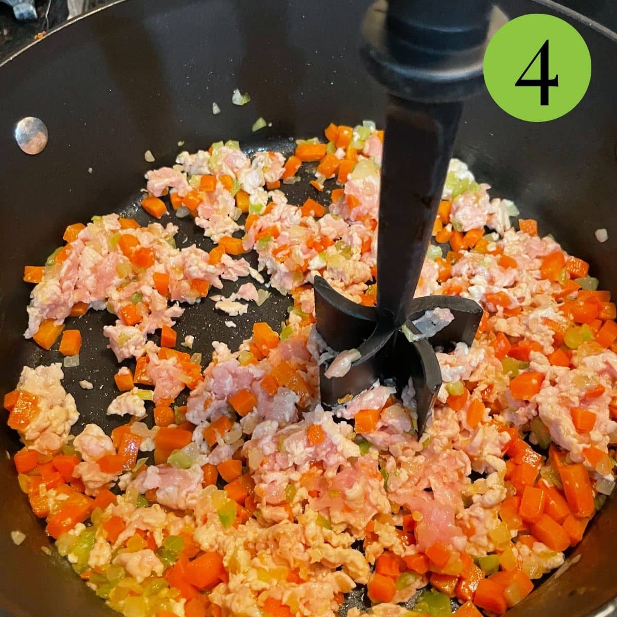 step 4 add turkey and cook