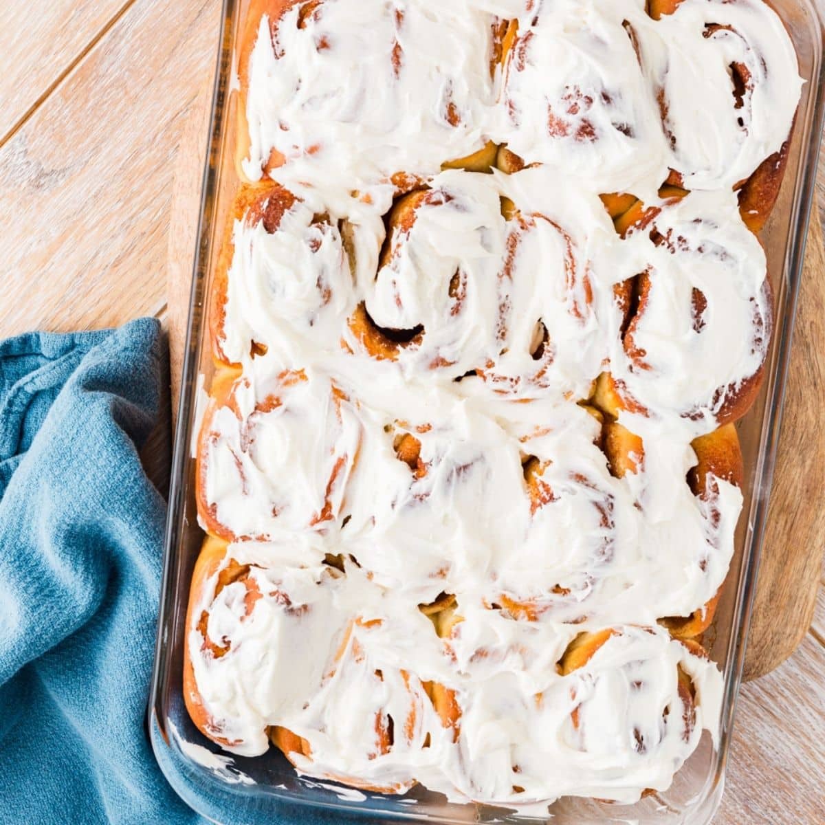 Pan of Dairy Free Cinnamon Rolls overhead shot