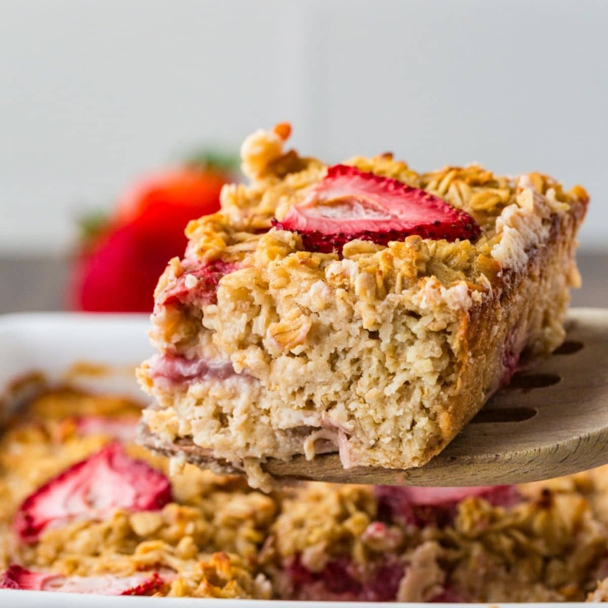 One serving of baked oatmeal on a spatula.