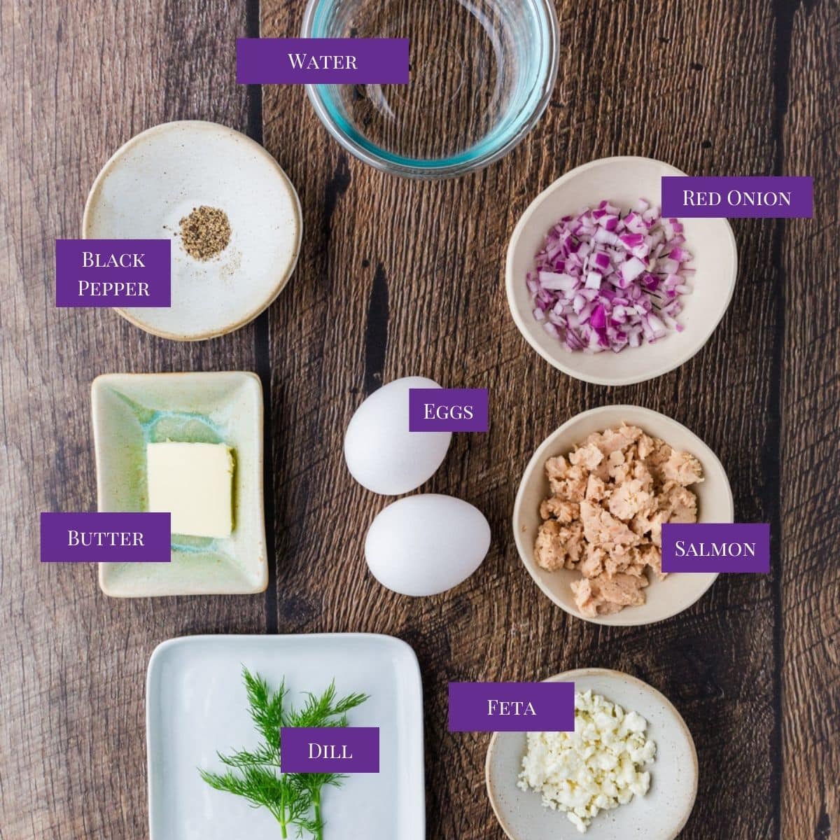 ingredients for salmon omelette on table