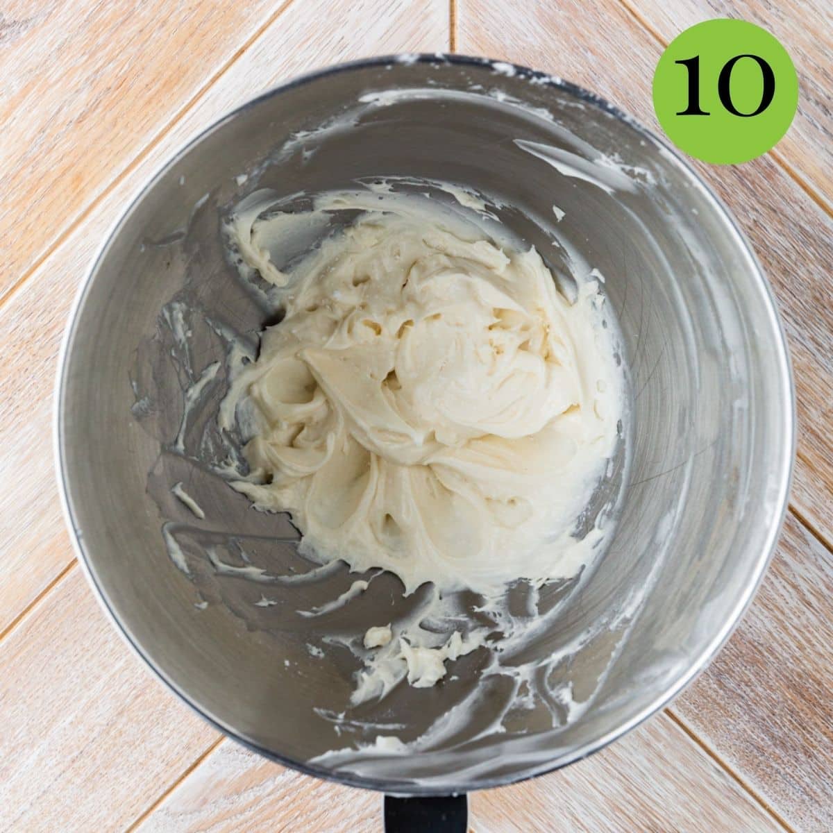 overhead shot of dairy free icing in mixing bowl