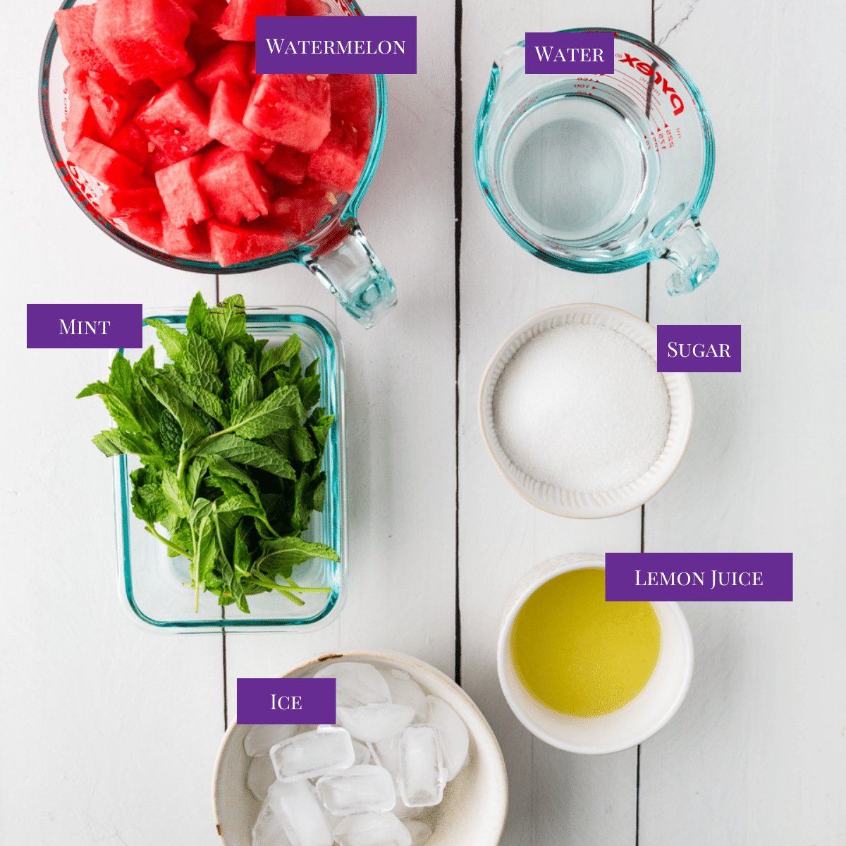 Ingredients for Watermelon Mint Lemonade ready to be made as a Father's Day meal for someone with CKD.