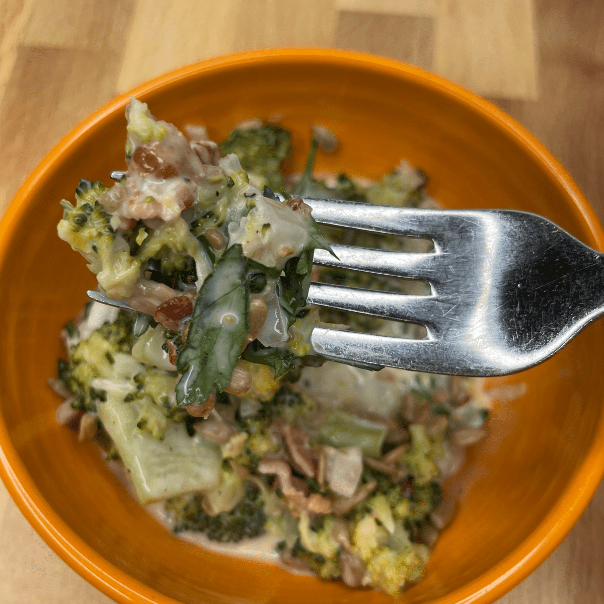 Close Up of Creamy Broccoli Salad-with-Bacon.