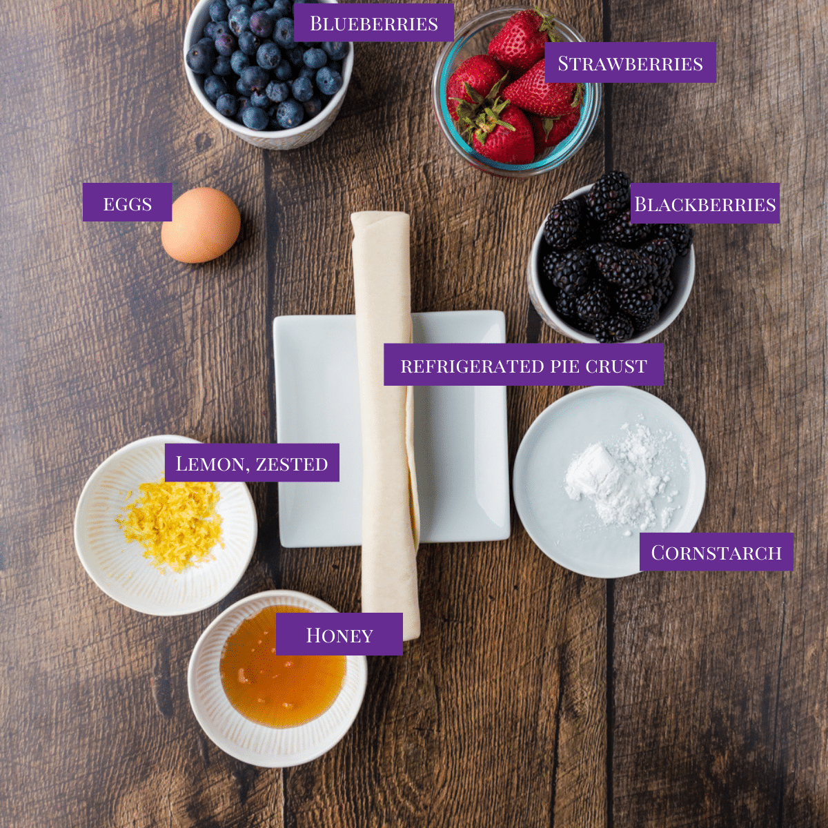 close up of Mixed Berry Galette ingredients