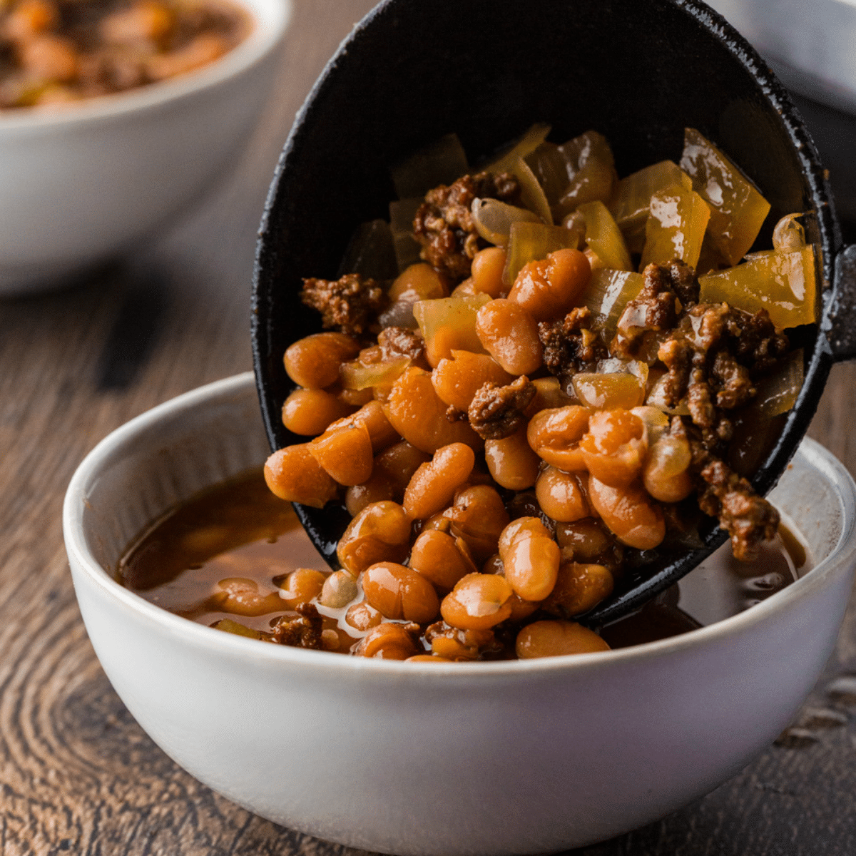 bowl of Baked-Beans with Ground Beef.