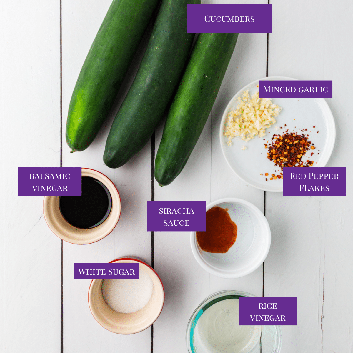 close up of Spicy Cucumber Salad ingredients.