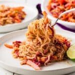 Cold Noodle Salad on an off white plate.