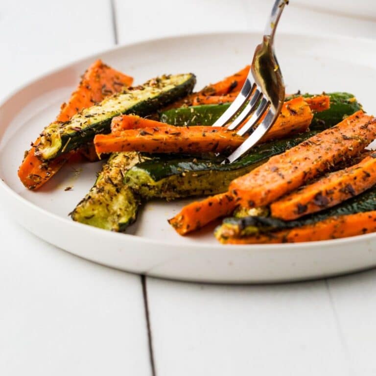 Close Up Of Roasted Zucchini and Carrots