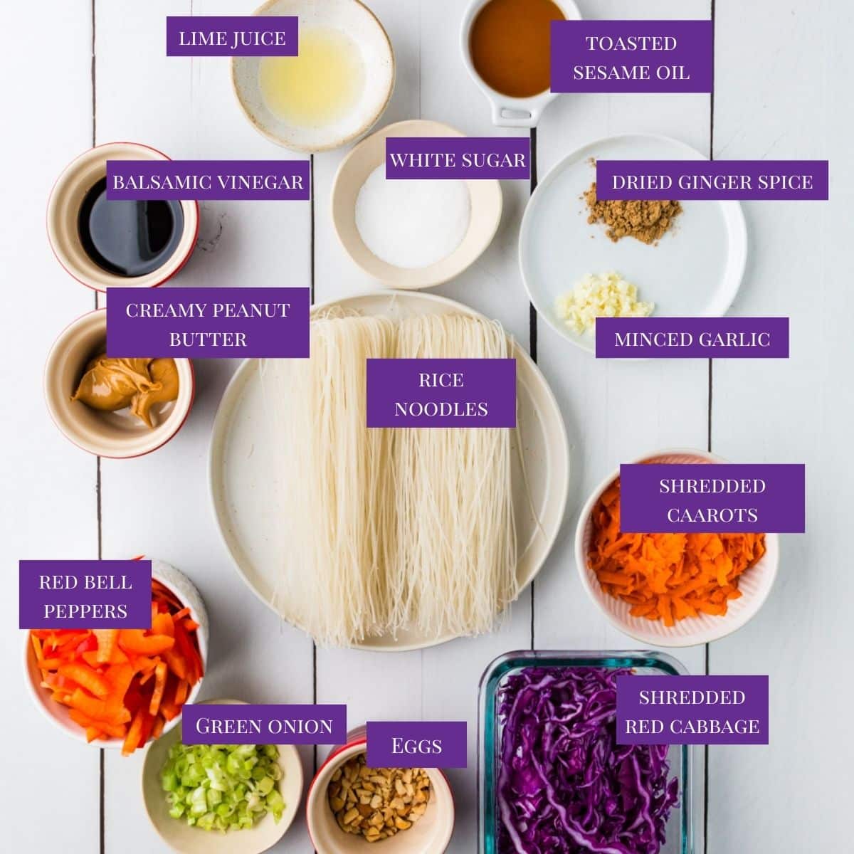 Close Up Of Cold Noodle Salad Ingredients.
