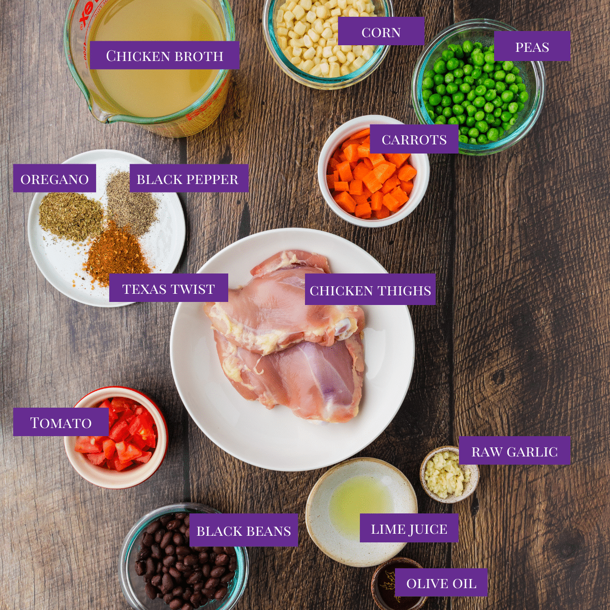 close up of Southwestern Chicken Soup ingredients.
