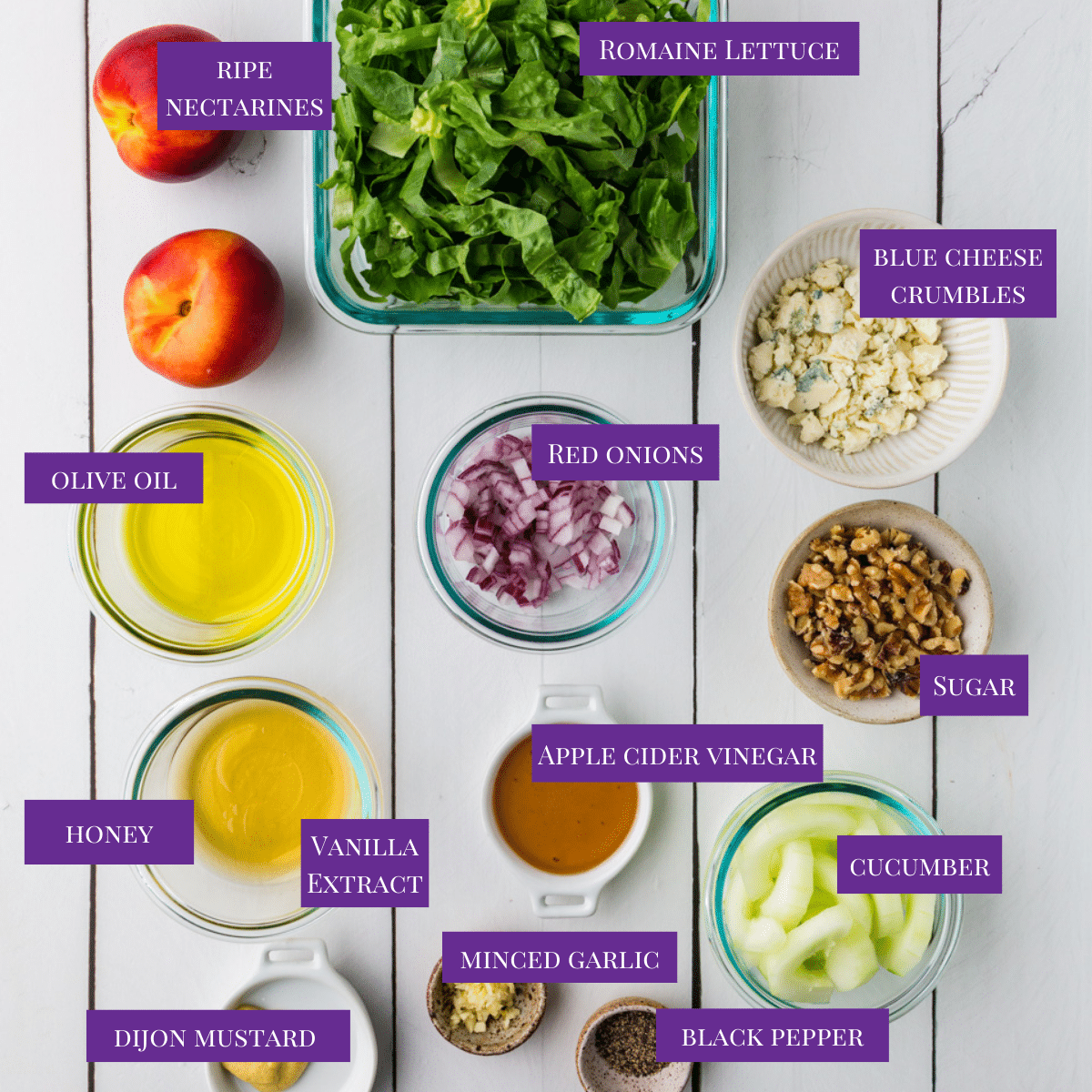 close up of Nectarine Salad ingredients.