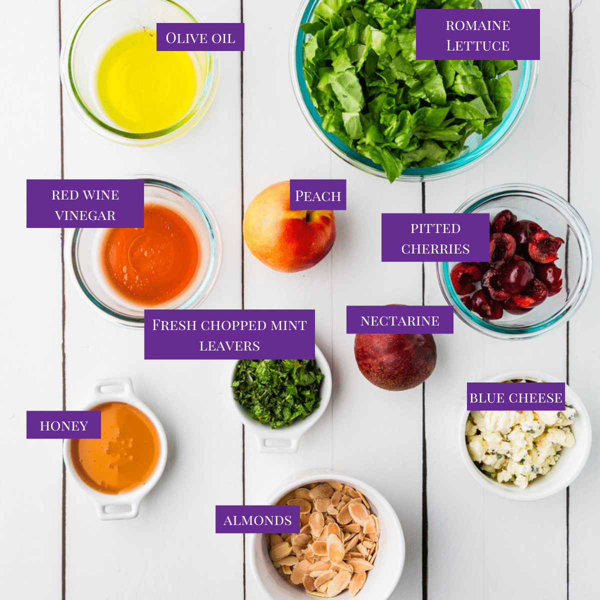 close up of Stone Fruit Salad ingredients.