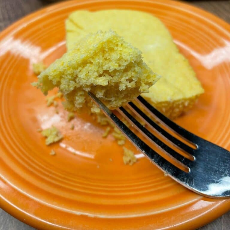 low sodium cornbread bite on a fork