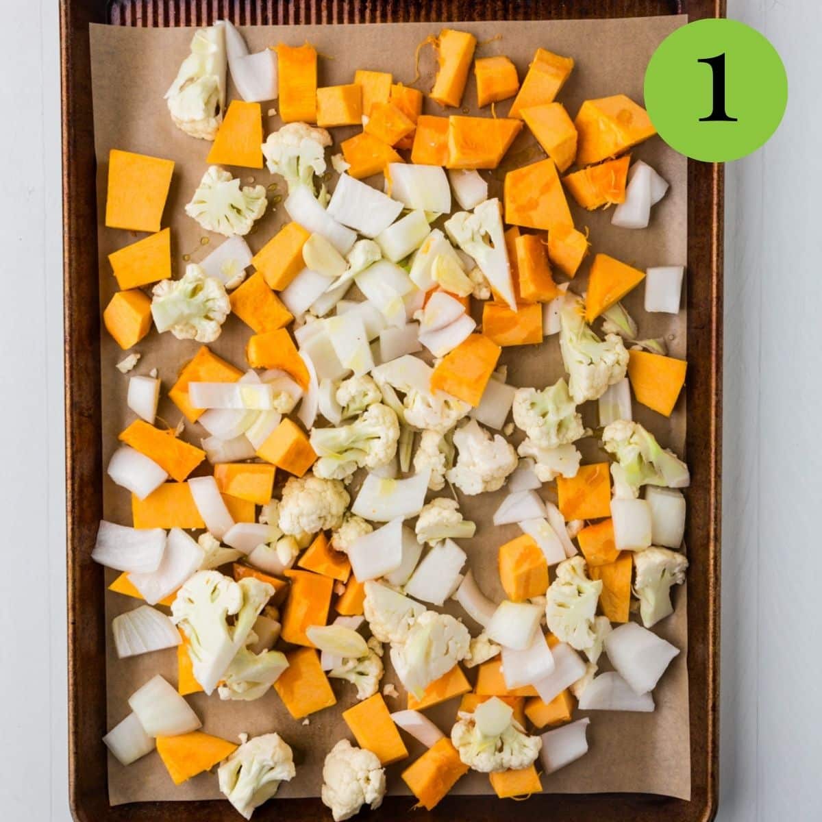 Step 1 of Roasted Pumpkin and Cauliflower