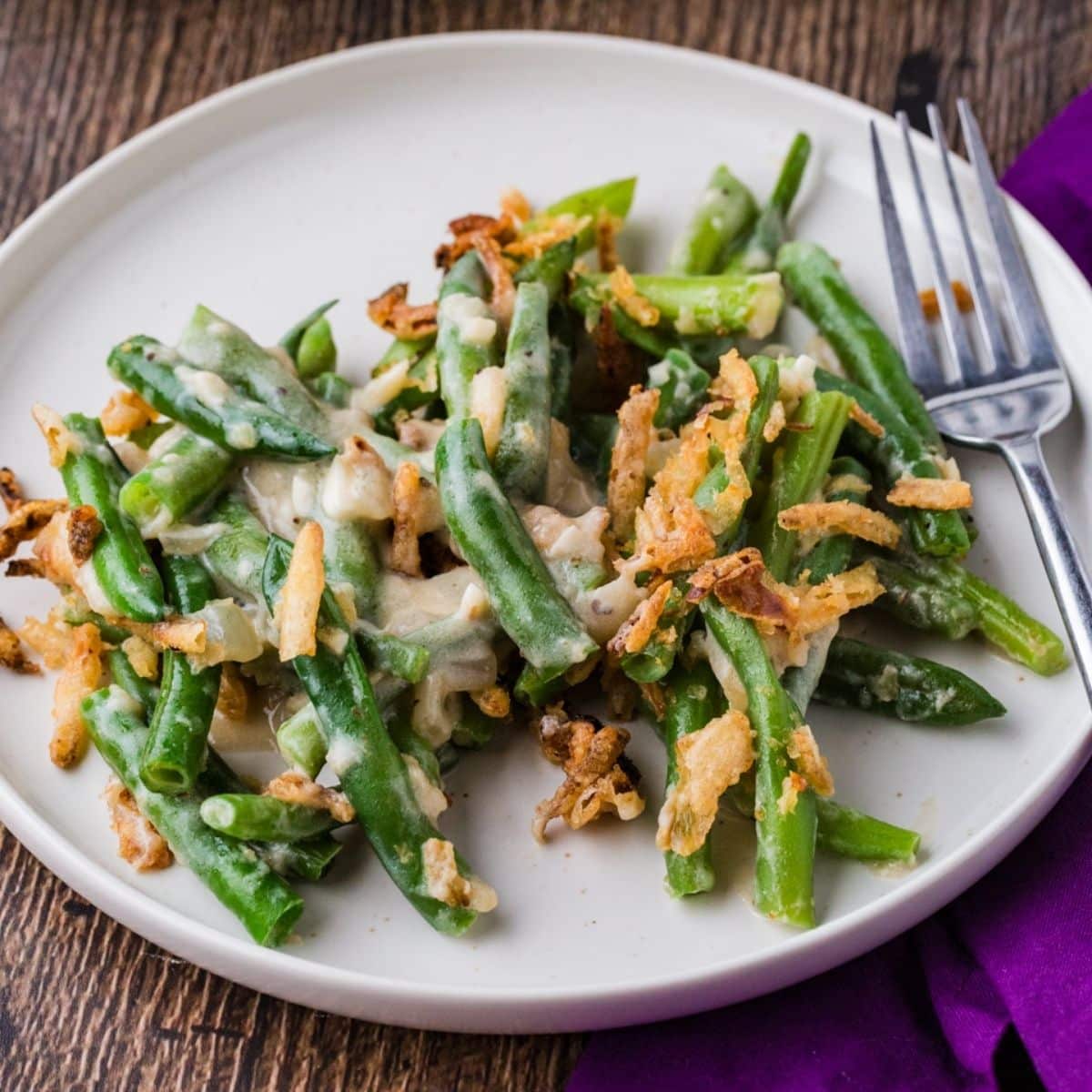 Close Up Of Dairy free green bean casserole