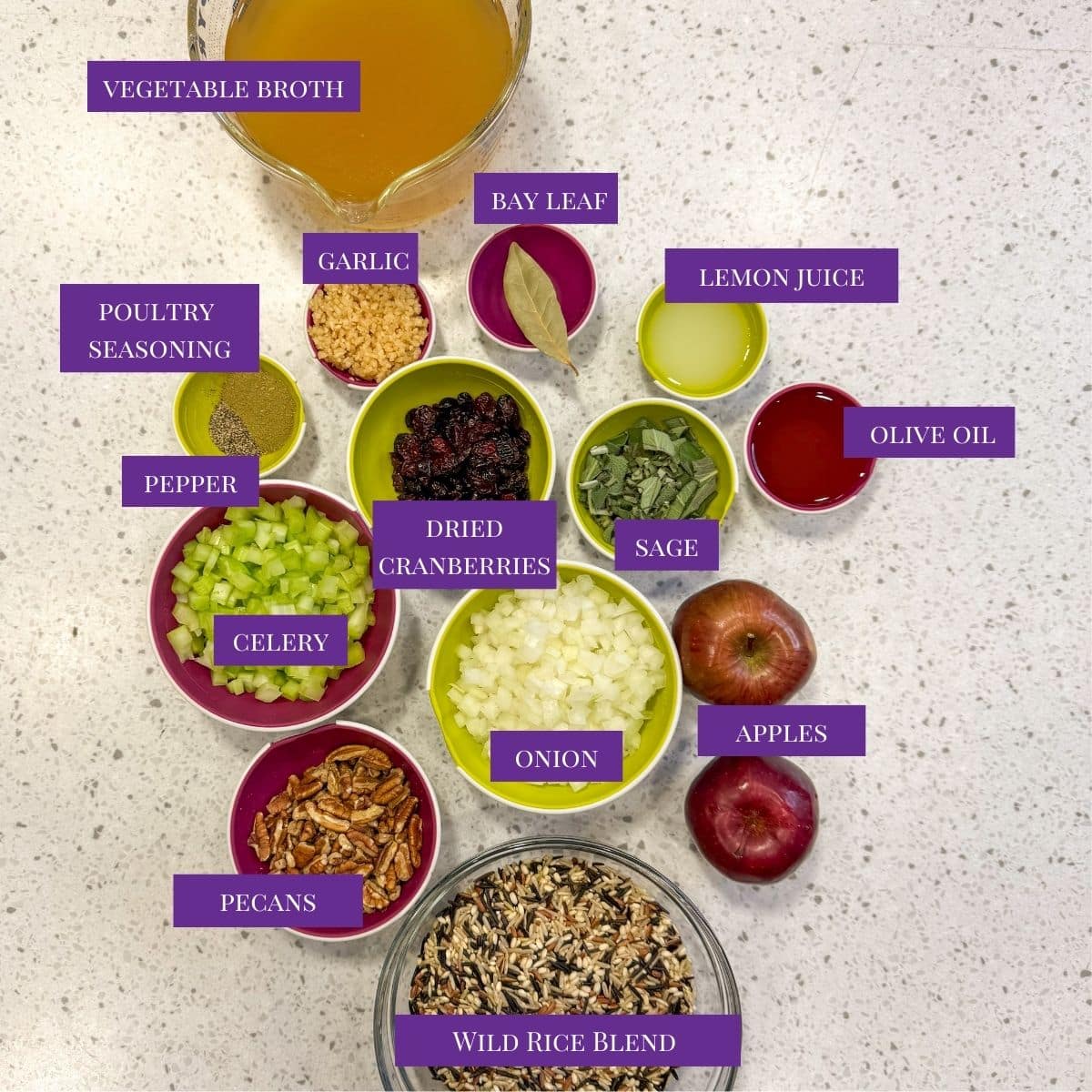 Close Up of Wild Rice Stuffing ingredients