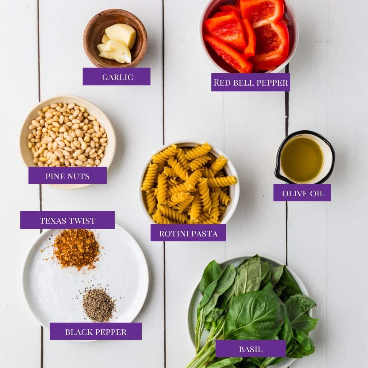 Close Up of Roasted Red Pepper Pesto Pasta ingredients