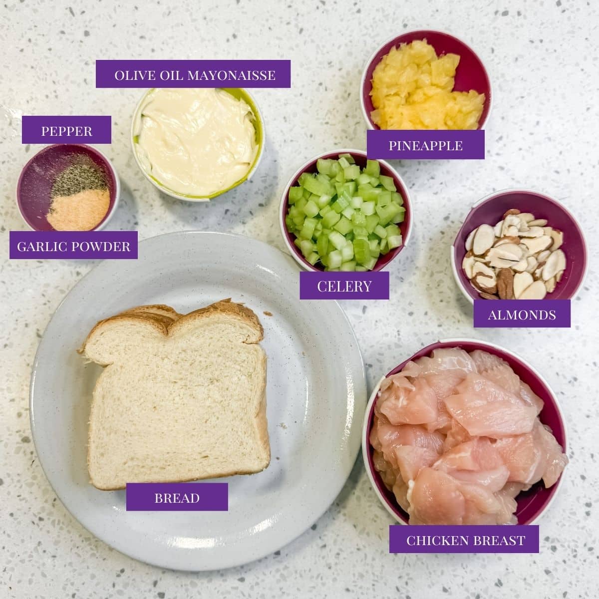 Close up of Hawaiian Chicken Salad ingredients