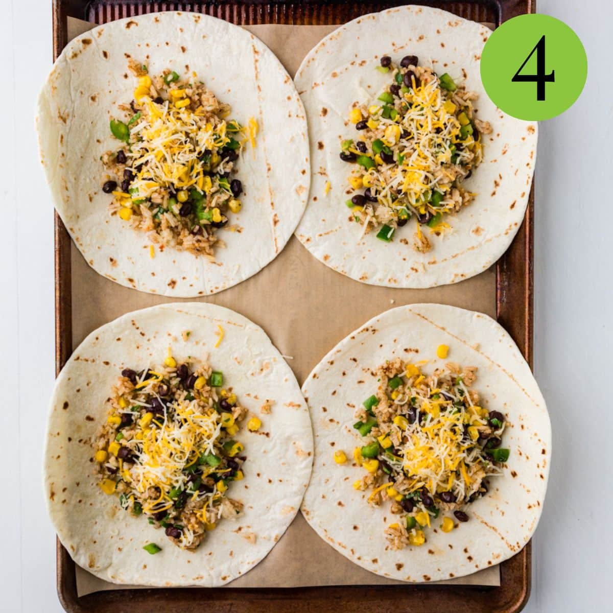 Step 4 of Rice, Corn and Black Bean Burritos