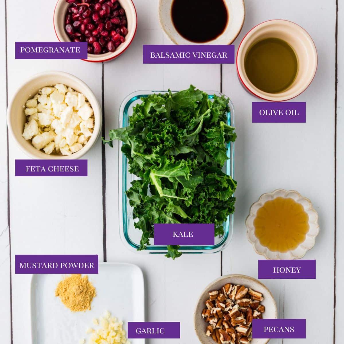 ingredients for kale pomegranate salad